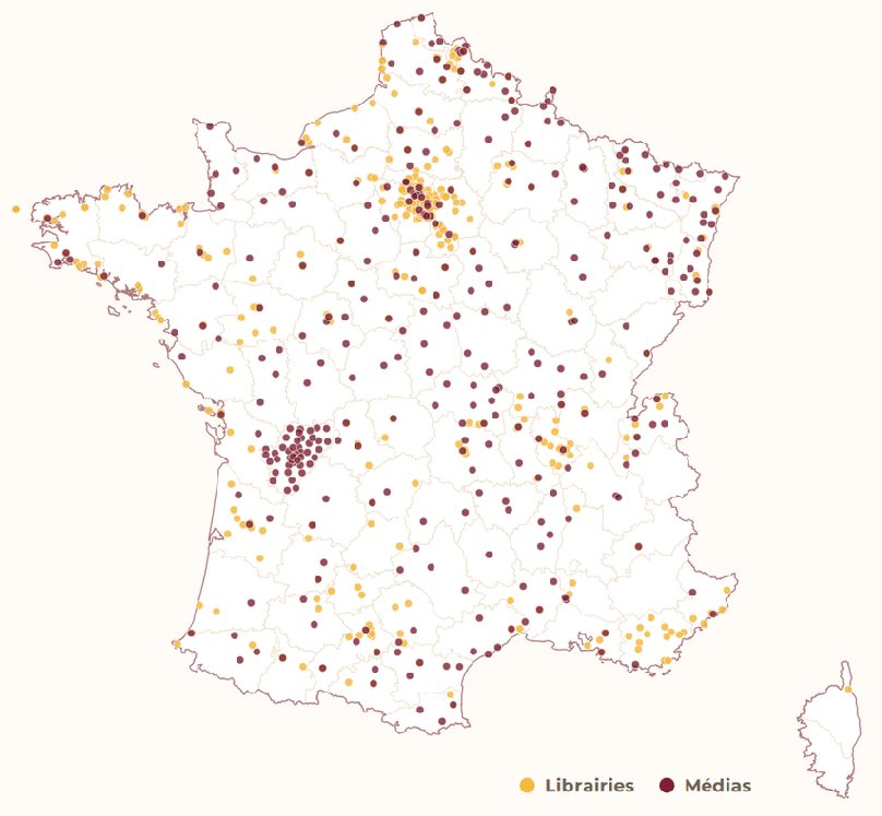 Carte des librairies et médias partenaires en France